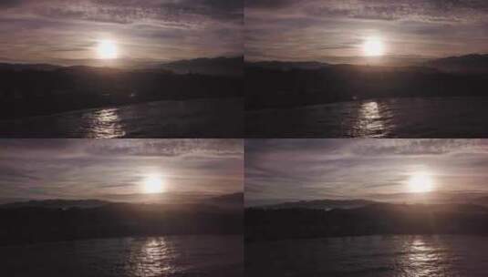 航拍夕阳下的山川河流高清在线视频素材下载