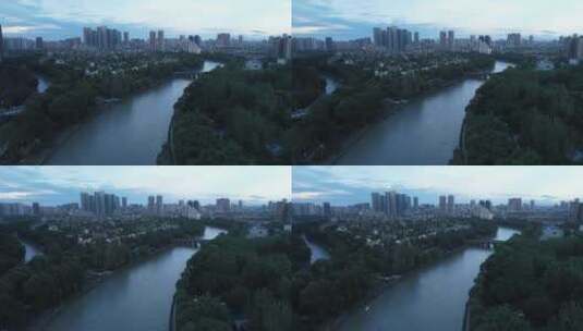 航拍傍晚雨后成都城市景观锦江河畔新九眼桥高清在线视频素材下载