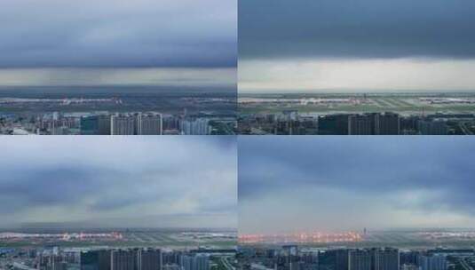 雷暴风雨和乌云下深圳机场航站楼全景延时高清在线视频素材下载