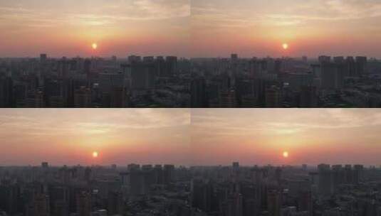 江苏宿迁城市日落晚霞夕阳航拍高清在线视频素材下载