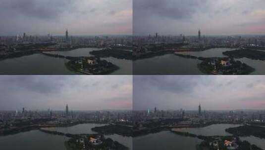 江苏南京夕阳晚霞夜幕降临夜景灯光航拍高清在线视频素材下载