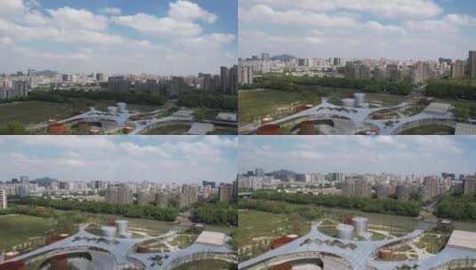 杭州小河公园延时视频 蓝天白云高清在线视频素材下载