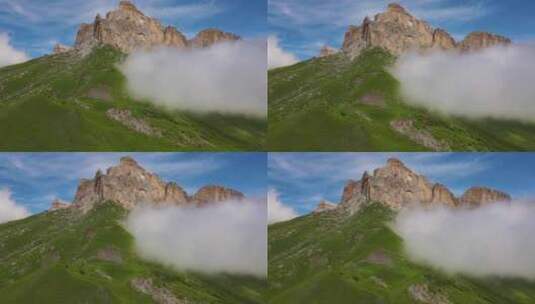 空中美丽陡峭的悬崖笼罩在云层中高清在线视频素材下载