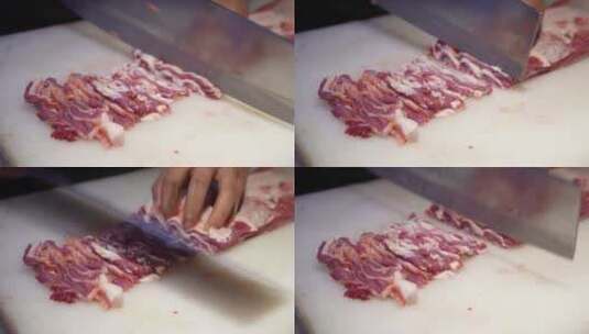 火锅店厨师切牛肉高清在线视频素材下载