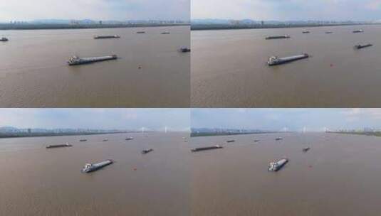 长江上的货轮航拍高清在线视频素材下载