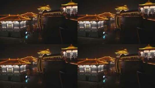 湖北襄阳旅游唐城影视城古建筑群夜景高清在线视频素材下载