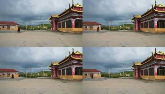 四川阿坝州藏族寺庙郎依寺建筑群高清在线视频素材下载