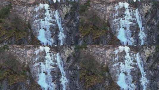 航拍四姑娘山双桥沟景区户外攀冰冰壁景观高清在线视频素材下载