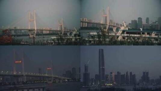 武汉长江二桥傍晚夜景4K高清在线视频素材下载