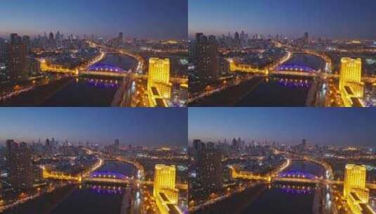 航拍天津海河国泰桥夜景高清在线视频素材下载