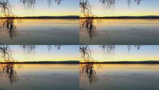 冬季颐和园日落余晖湖面与远山高清在线视频素材下载