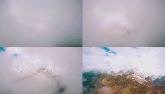 无人机高空航拍穿越云层高原雪山高山雪峰高清在线视频素材下载