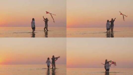 在海边放风筝高清在线视频素材下载