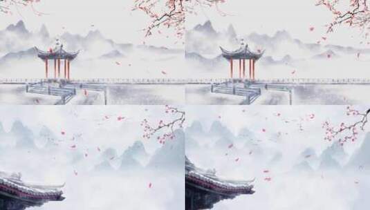 中国风山水亭子雪景视频背景高清在线视频素材下载