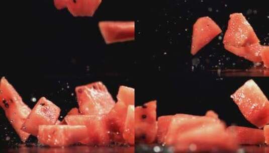 西瓜溅入水中新鲜水果西瓜红瓤西瓜西瓜唯美高清在线视频素材下载