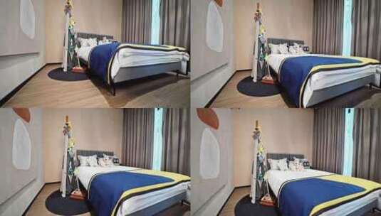 现代简约风格样板间卧室温馨大床房高清在线视频素材下载