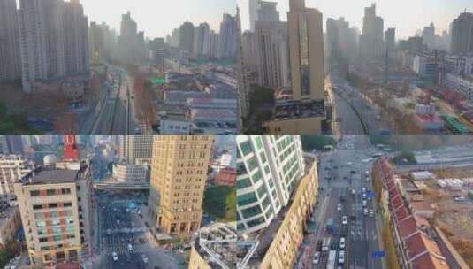 上海黄浦区人民路延安东路航拍马路道路车流高清在线视频素材下载