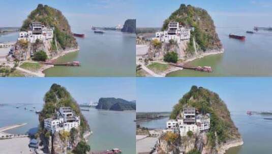 宿松县小孤山及长江风景航拍视频四段高清在线视频素材下载