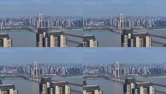 航拍从汉阳看武昌城市杨泗港大桥高清在线视频素材下载
