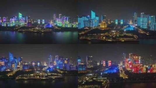 杭州钱江新城灯光秀夜晚夜景航拍城市风景风高清在线视频素材下载