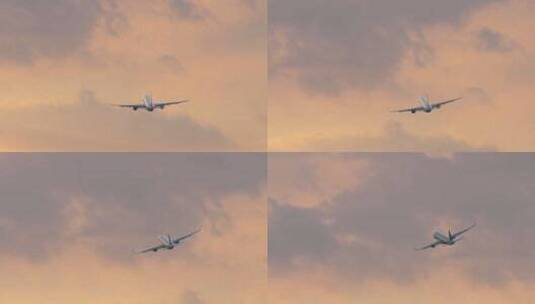日落时天空中的飞机高清在线视频素材下载