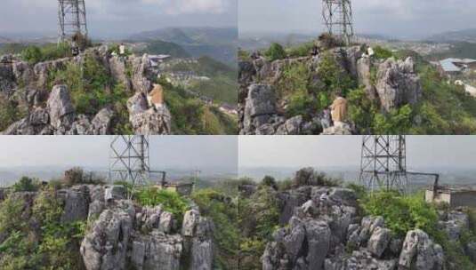 贵州龙里河山顶石头打卡航拍高清在线视频素材下载