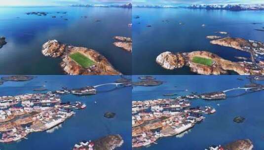 4K航拍挪威亨宁斯维尔足球场风光高清在线视频素材下载