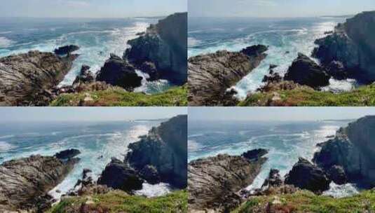 海边海浪拍打岩石礁石大海海岸浪花海景高清在线视频素材下载