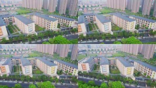杭州高教园小学学校校园学区建筑航拍高清在线视频素材下载