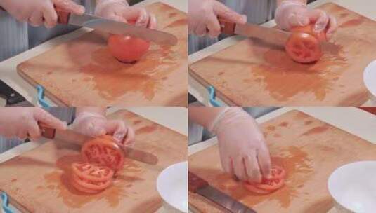 三明治刀切西红柿片番茄片高清在线视频素材下载