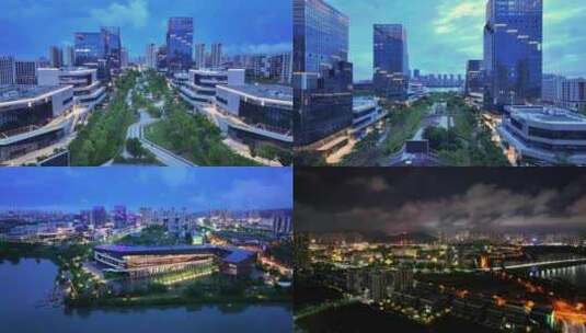 地标建筑武汉江夏阳光创谷城市夜景航拍高清在线视频素材下载