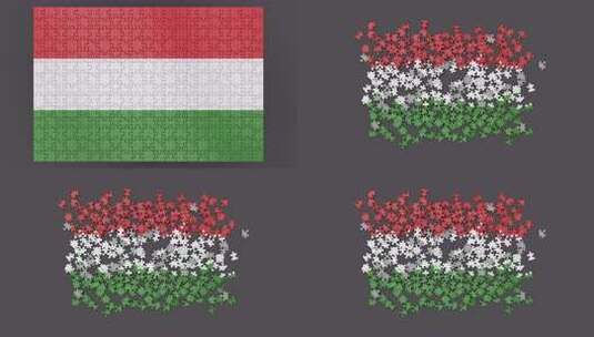 由拼图组装而成的3D匈牙利国旗高清在线视频素材下载