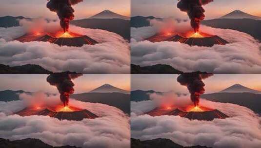 火山喷发云海之上景观高清在线视频素材下载