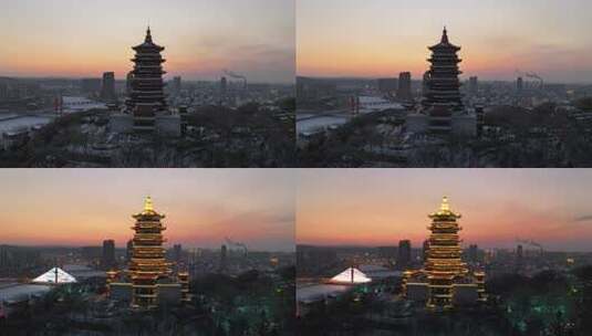 辽源魁星阁亮灯航拍高清在线视频素材下载