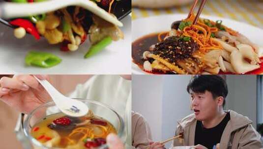 一家人喝菌汤云南菌菇炖汤吃菌菇喝菌汤高清在线视频素材下载