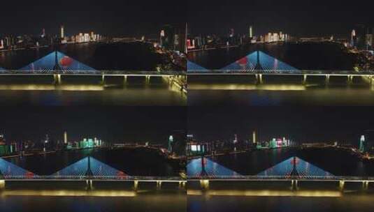 湖南长沙湘江三汊矶大桥夜景航拍高清在线视频素材下载