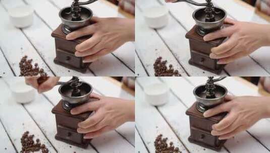 制作手磨咖啡的亚洲女性高清在线视频素材下载
