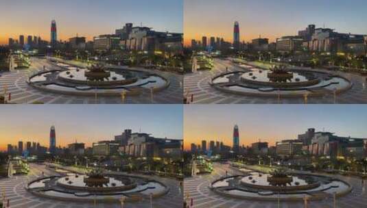 济南泉城广场日落建筑高清在线视频素材下载