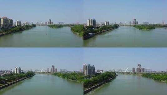 东莞航拍东江梨川大桥前进高清在线视频素材下载
