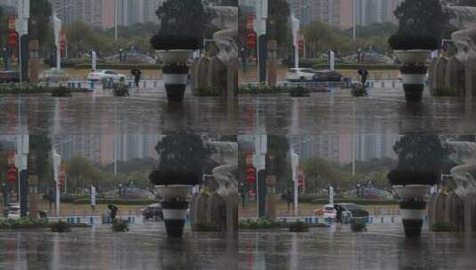 雨中的城市路口高清在线视频素材下载