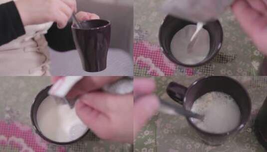 【镜头合集】冲泡奶粉喝奶粉乳清蛋白粉高清在线视频素材下载