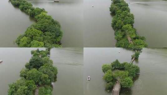 航拍杭州湘湖风景，荷花池高清在线视频素材下载