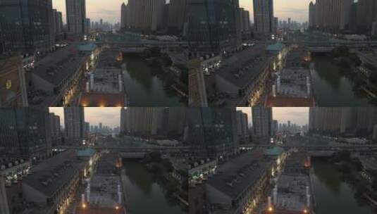 武汉市汉街航拍沙湖夕阳步行街万达广场709高清在线视频素材下载