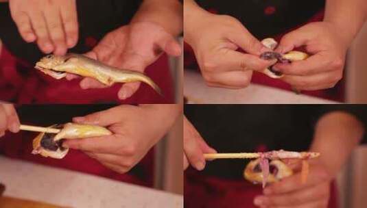 【镜头合集】用筷子给小黄鱼去内脏的方法高清在线视频素材下载