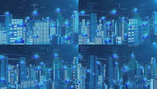 被云计算网络数据信号覆盖的智慧城市高清在线视频素材下载