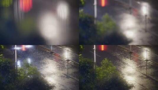 大雨 雨夜 路面 从玻璃看街道 瓢泼大雨高清在线视频素材下载