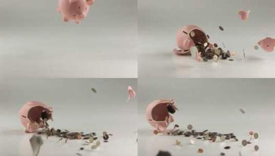 小猪存钱罐掉落摔碎高清在线视频素材下载