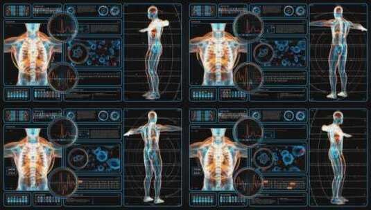 人体蓝色科技HUD屏幕节目医疗大数据智能高清在线视频素材下载