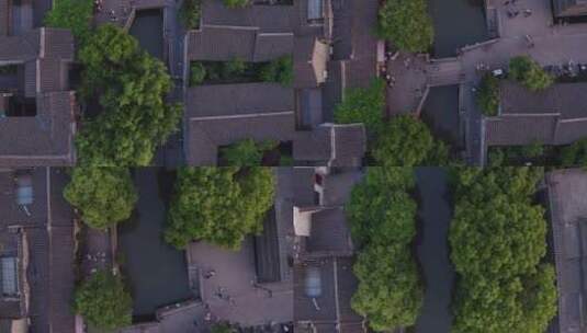 城市航拍 苏州平江路河道 俯拍 上移高清在线视频素材下载