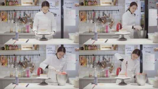 年轻女烘培师制作巧克力蛋糕高清在线视频素材下载